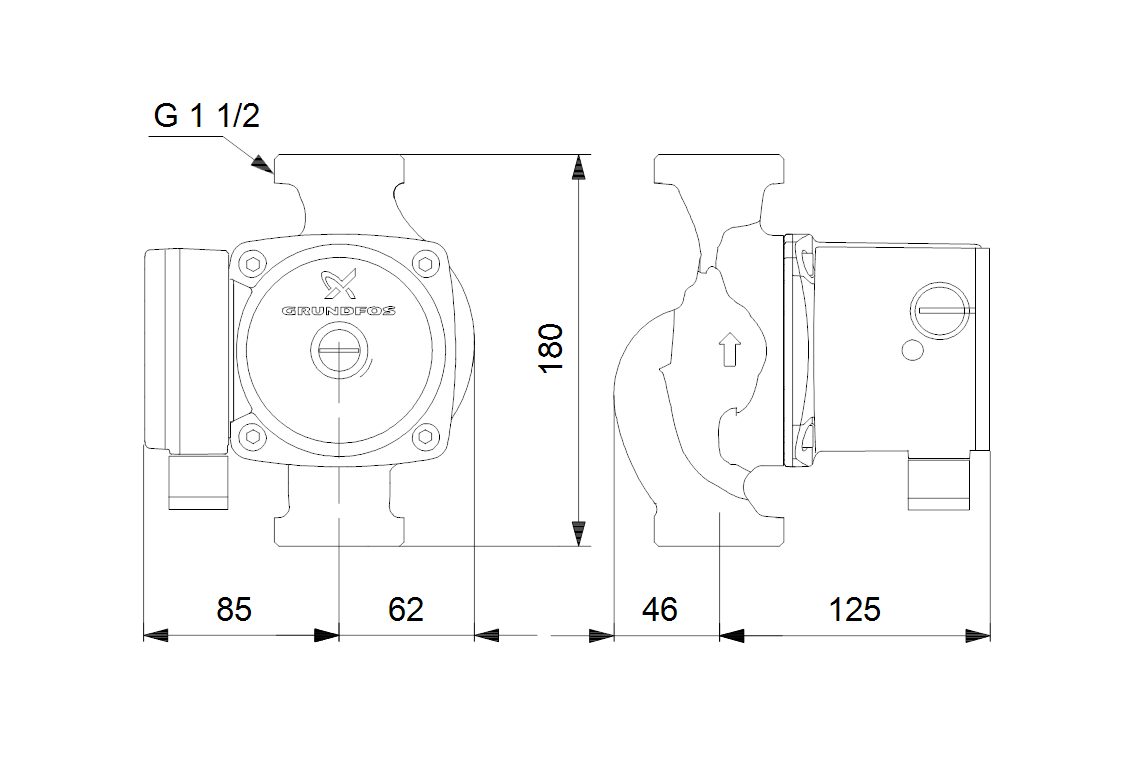 Фото Насос циркуляционный Grundfos UPS2 25-80 180 (1х220В; 0,14кВт) 1