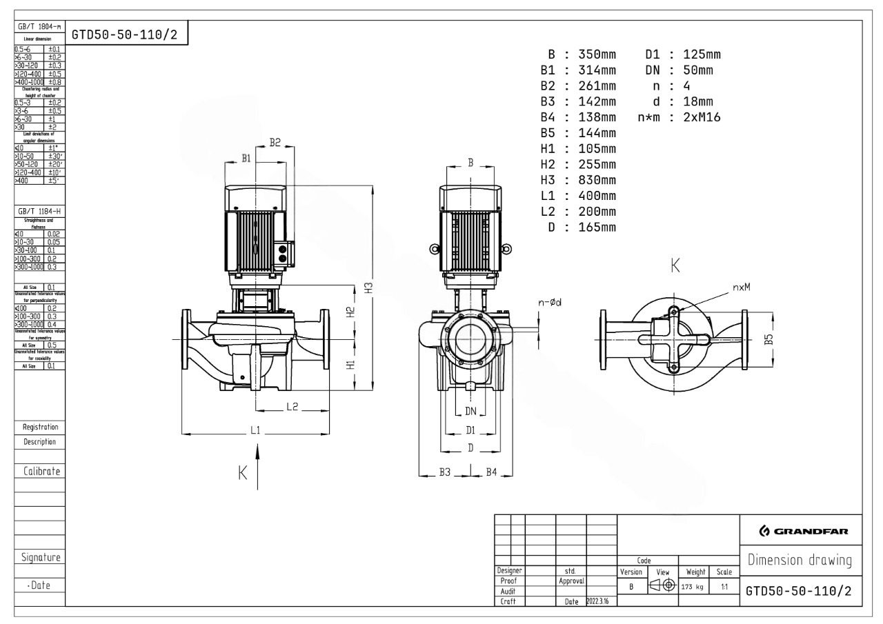 Фото Циркуляционный насос Grandfar GTD50-50-110/2 2