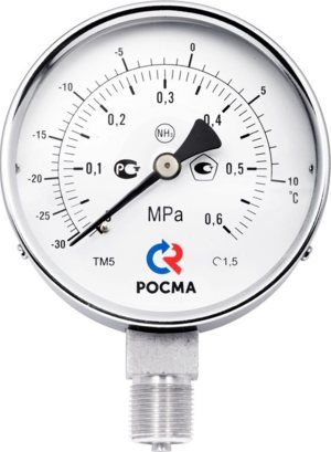 Фото Мановакуумметр Росма ТМВ-511Р.00(-0,1-0,9MPa)/(-70-+20C)M20x1,5.1,5.NH3 6